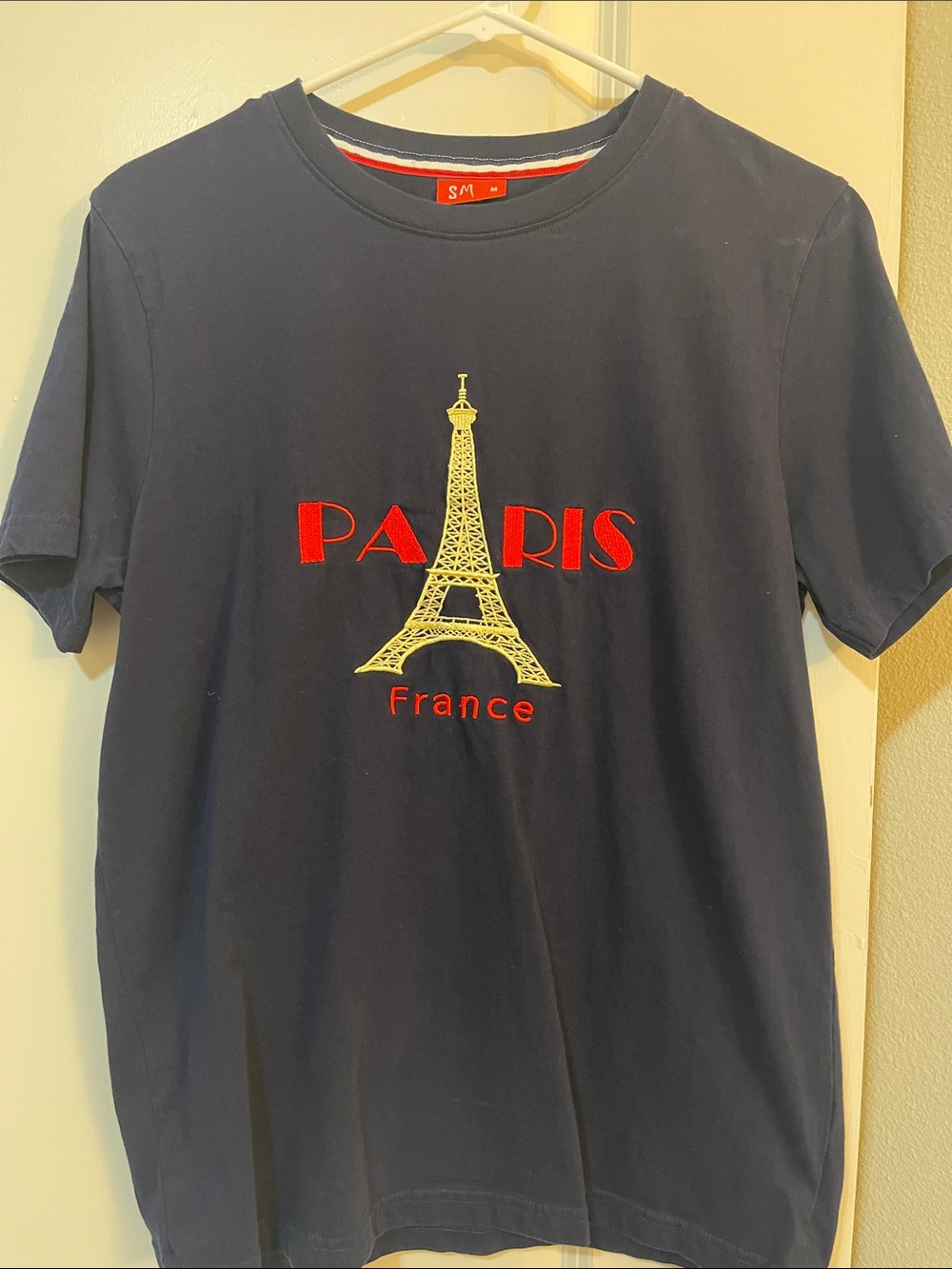 Men's Navy Short-Sleeve Paris France Embroidered Tee